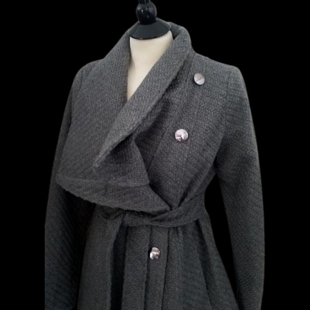 NWT Women's I.N.C. International Concepts Textured Wrap Coat in Charcoal Size S